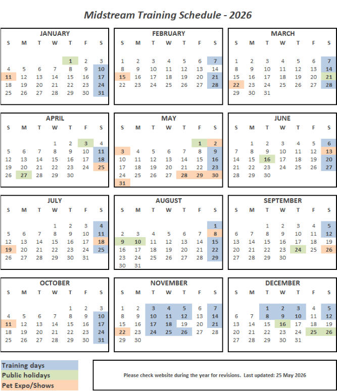 McKaynine Midstream Dog Training Schedule 2026