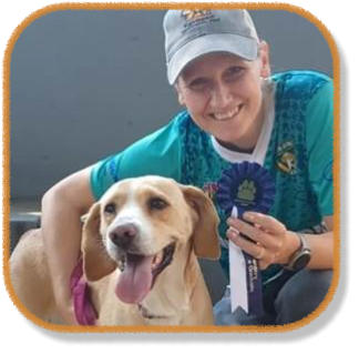 happy client with graduate puppy