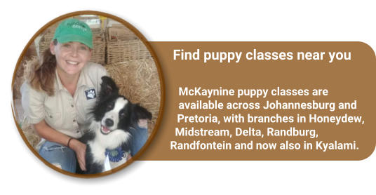 Find puppy classes near you  McKaynine puppy classes are available across Johannesburg and Pretoria, with branches in Honeydew, Midstream, Delta, Randburg, Randfontein and now also in Kyalami.