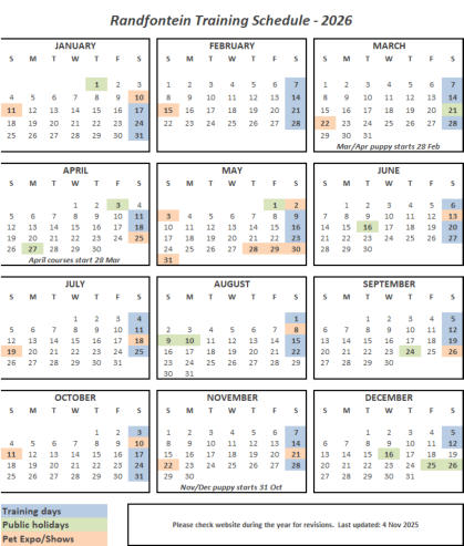 McKaynine Randfontein Dog Training Schedule 2026
