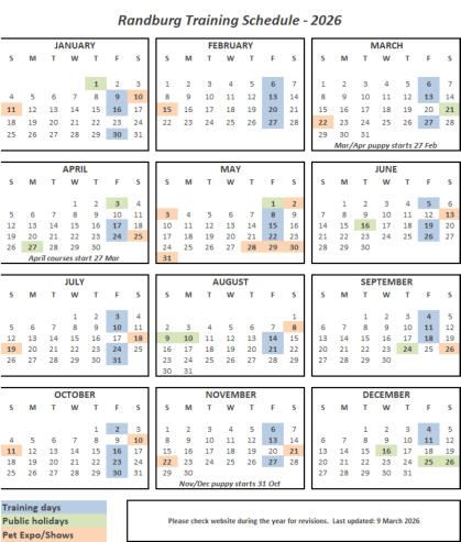 McKaynine Randburg Dog Training Schedule 2026